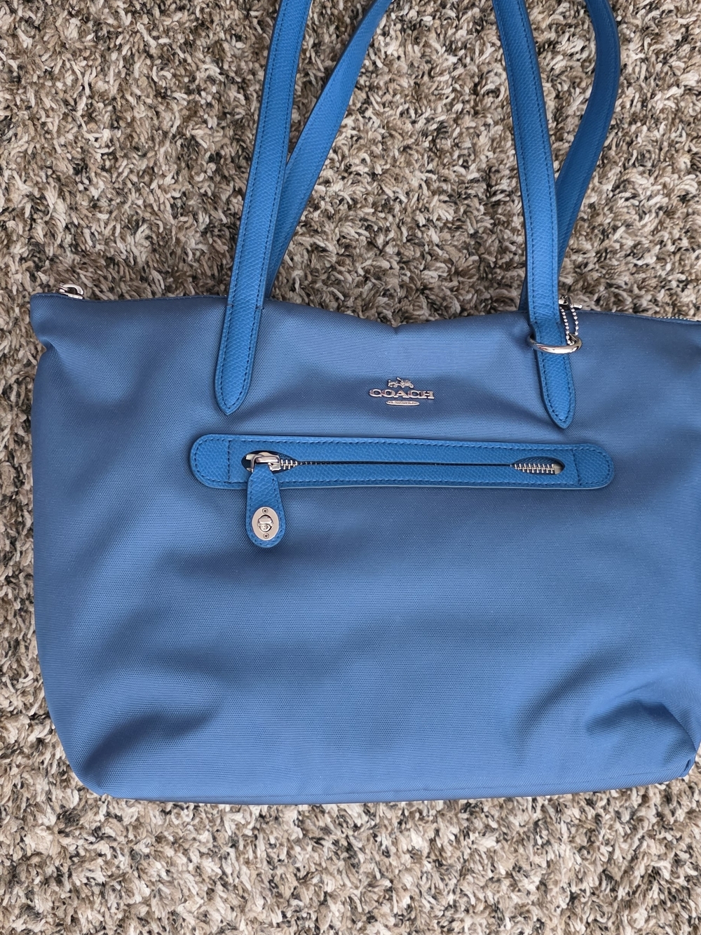 Coach Blue Tote Bag with Front Zip Pocket
